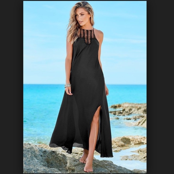 Other - Sheer Maxi Crochet Dress Black